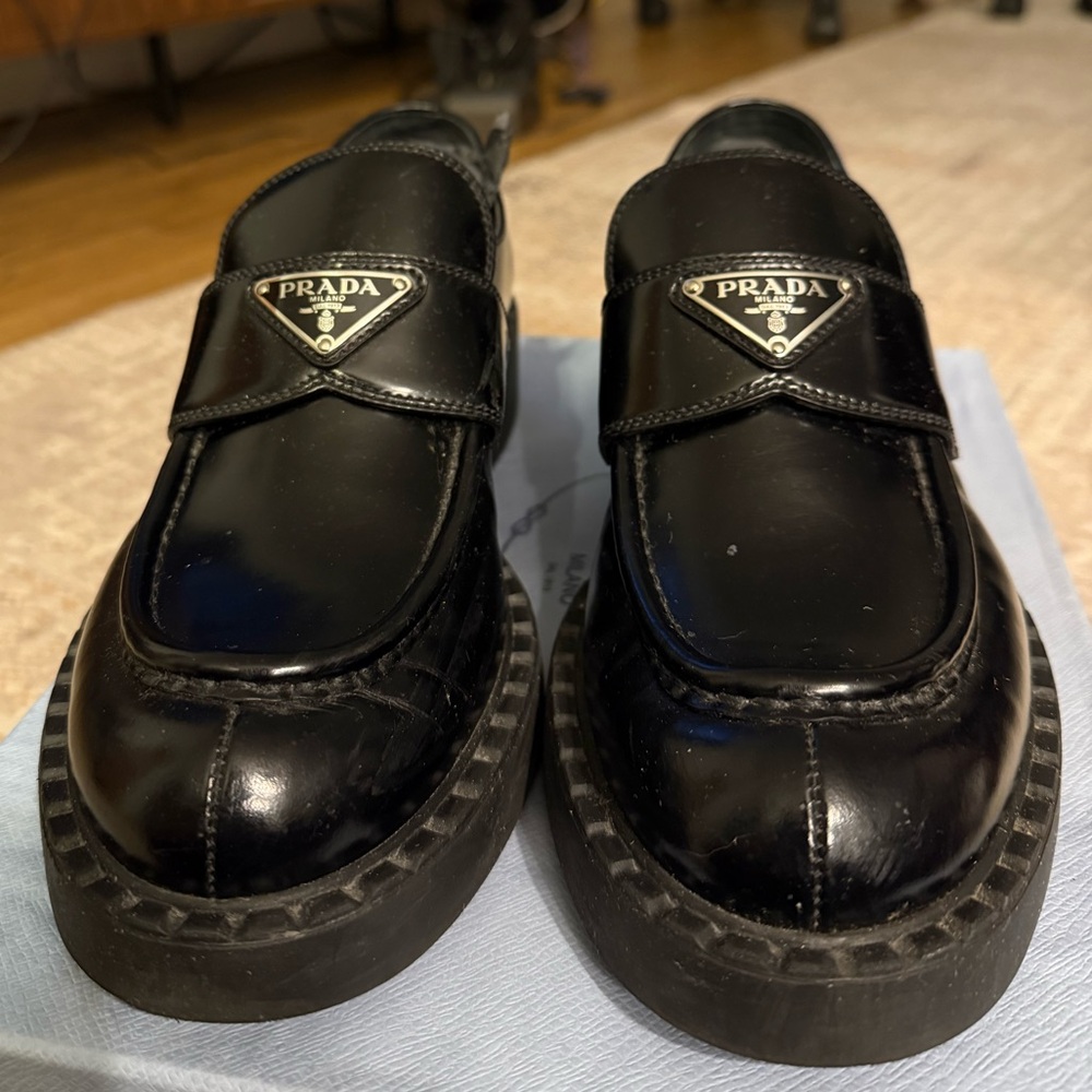 Prada Glossy Black Leather Loafers